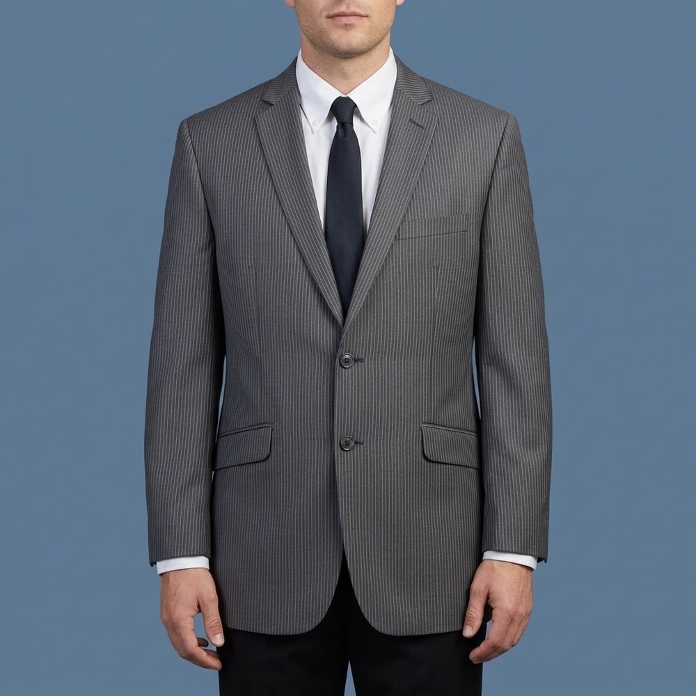 Kenneth Cole Reaction Blazer Mens 44L Grey Pinstripe 2 Button Suit Jacket EUC